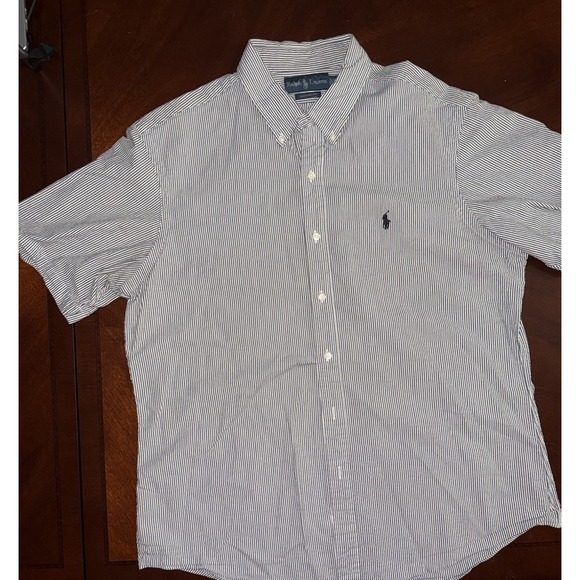 Ralph Lauren Polo Mens Gray  Seersucker Short Sleeve Shirt Summer Beach Classic - Picture 2 of 6